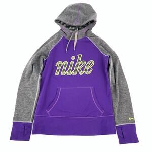 Nike Therma-Fit Pullover Hooded Logo Sweatshirt Size Small Womens Purple Gray S